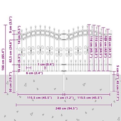 Clôture de jardin KAMPEN avec pointe en forme de lance, acier noir 240 x 125 cm vidaXL