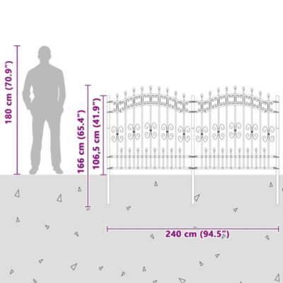 Clôture de jardin KAMPEN avec pointe en forme de lance, acier noir 240 x 125 cm vidaXL