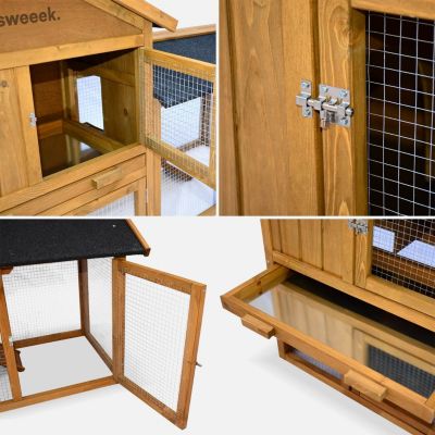 Clapier en bois Hotot pour lapin et autres rongeurs. 4 lapins. cage à lapin avec enclos. espace intérieur et extérieur