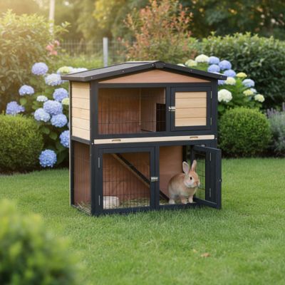 Clapier extérieur 101x55x100cm 2 étages bois noir/naturel Shelty Pet