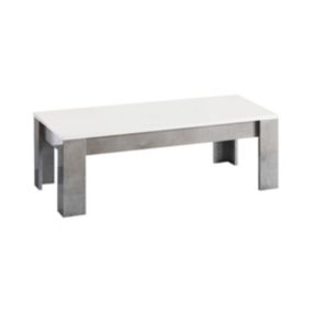 CLARK - Table Basse Rectangulaire L126cm Laquée Blanc et Marbre