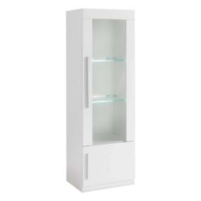 CLARK - Vitrine Droite Laquée Blanc Poignées Métal avec Leds