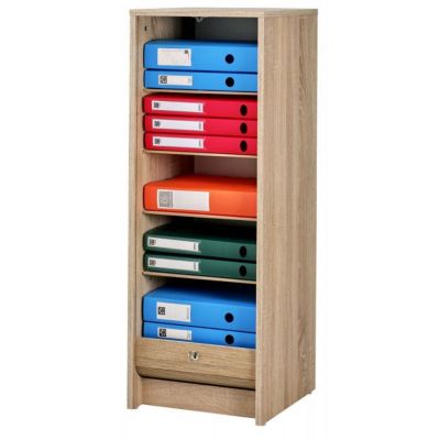 Classeur à Rideau Chêne 6 Niches L 37.8 H 103.8 P 38.4 cm - Chêne Naturel - L 37.8 x l 38.4 x H 103.8 cm