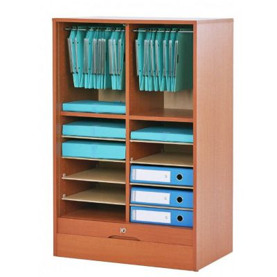 Classeur à Rideau - Merisier - L 70 x l 44 x H 140 cm - 16 Niches - 2 Kits - Fermeture à clé
