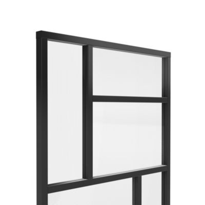 Claustra avec vitrage et structure en MDF noir mat style industriel 244,5 x 89,4 x 4 cm