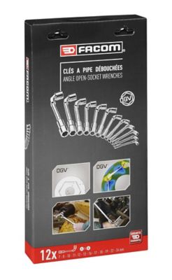 Clé à pipe débouchée forgée Facom 75.J12PB 12 pans x 6 pans métriques ø 20 mm, 12 pièces