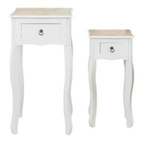 CLEMENCE - Lot de 2 Sellettes Blanches Plateaux Effet Bois