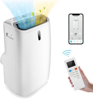 Climatiseur Mobile 16000BTU 35m2 5 en 1 Fonction de Chauffage Refroidissement Minuterie 24H  Contrôle Télécommande Ecran APP