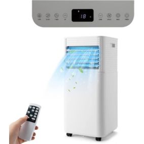 Climatiseur Mobile 4 en 1-7000BTU 15 m² avec Télécommande-Minuterie 24H-Mode Nuit-Verrouillage Enfant-Energie Classe A-Blanc