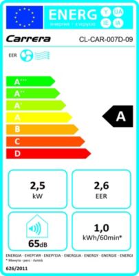 Climatiseur mobile avec évacuation Carrera 007D-09 2500W 65 dB(A)