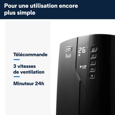 Climatiseur mobile avec évacuation Delonghi PAC EX120 Silent noir 3000W 65dB(A)