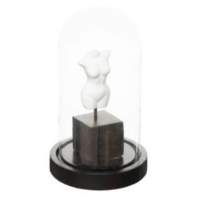 Cloche "Subli" - résine et verre - noir et blanc - H21 cm - Atmosphera