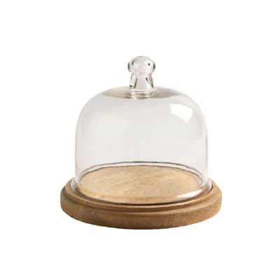 Cloche en verre avec base en bois, diamètre 20 cm. Cloche en verre avec base en bois massif for exposer plantes, ornements et figurines.(20 * 20cm