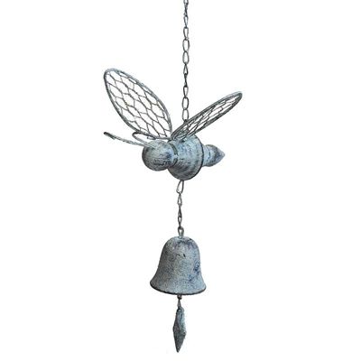 Clochette abeille blanc patiné 20x18x75cm