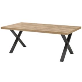 CLODIUS - Table 200cm Aspect Bois Finition Scarlet Piètement X Métal Noir