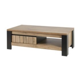 CLODIUS - Table Basse 1 Tiroir et 1 Niche Métal et Aspect Bois Finition Scarlet