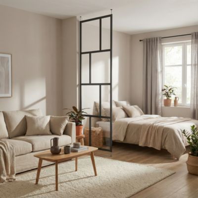 Cloison amovible noire vitrage asymétrique H.240 x l.80 cm