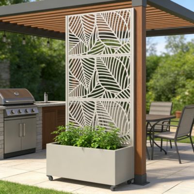 Cloison avec jardinière Surnskoki acier galvanisé 190 x 82 x 38 cm beige ail casa.pro