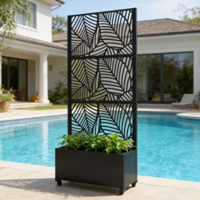Cloison avec jardinière Surnskoki acier galvanisé 190 x 82 x 38 cm gris anthracite casa.pro