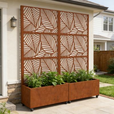 Cloison avec jardinière Surnskoki acier galvanisé 190 x 82 x 38 cm rouille casa.pro