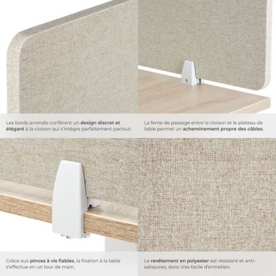 Cloison de bureau avec revêtement en tissu polyester  beige