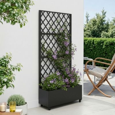 Cloison de séparation avec bac à fleurs Malja acier galvanisé 190 x 82 x 38 cm noir casa.pro