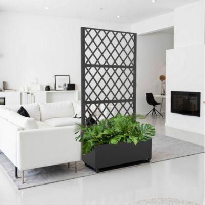 Cloison de séparation avec bac à fleurs Malja acier galvanisé 190 x 82 x 38 cm noir casa.pro