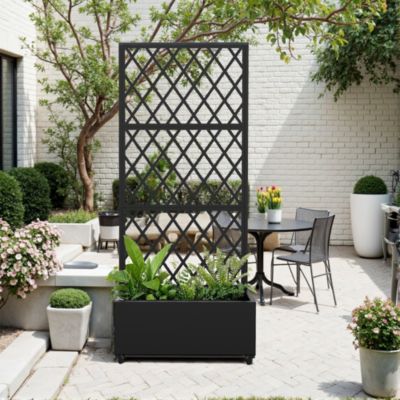 Cloison de séparation avec bac à fleurs Malja acier galvanisé 190 x 82 x 38 cm noir casa.pro