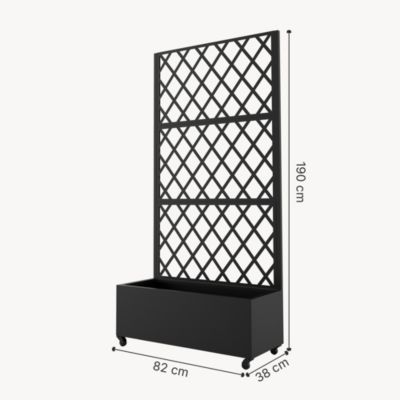 Cloison de séparation avec bac à fleurs Malja acier galvanisé 190 x 82 x 38 cm noir casa.pro
