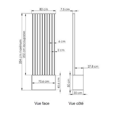 Cloison de séparation claustra droit meuble chêne, H.2,54 m x l.80 cm, P.35 cm