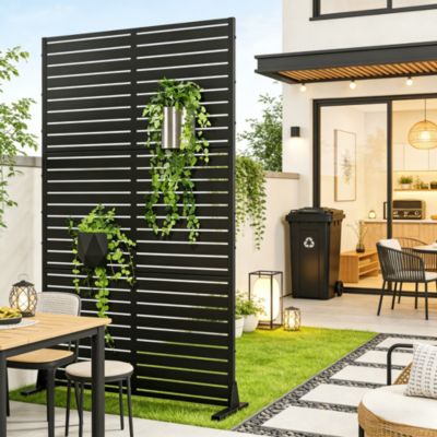 Cloison de séparation Nodepp pour extérieur et intérieur acier galvanisé 180 x 90 x 40 cm noir casa.pro