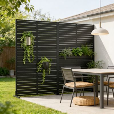 Cloison de séparation Nodepp pour extérieur et intérieur acier galvanisé 180 x 90 x 40 cm noir casa.pro