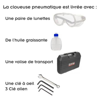 Cloueuse pneumatique pour clous 50-90 mm en bande à 34 degrés avec mallette