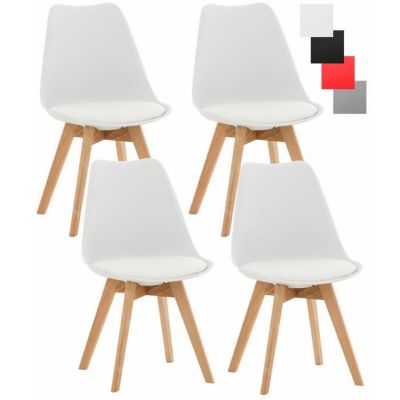 CLP Lot De 4 Chaises De Cuisine Linares Avec Surface En Plastique Et Revêtement En Similicuir I Piètement En Bois De Hêtre - Blanc