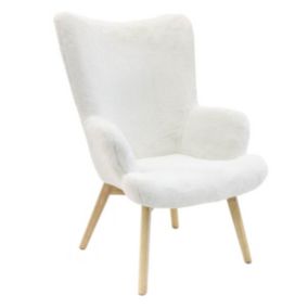 COCOON - Fauteuil Blanc Imitation Fourrure Pieds Bois