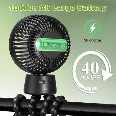 CODEKEY 10000mAh Ventilateur de Poussette , Ventilateur Portable avec Lumière LED, 3 Vitesses Ventilateur USB Rechargeable pour Po