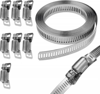 CODEKEY 304 Colliers de Serrage DIY Inox , 300cm Bande Perforée en Métal + 8 Pièces Colliers de Serrage Métallique pour Tuyaux, Ma