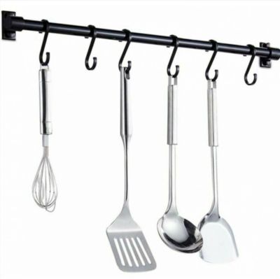 CODEKEY 40CM Barre Murale Cuisine Ustensiles  - Barre Étagère de Cuisine avec 6 Crochets Amovibles - Rack Porte Étagère à Fixation