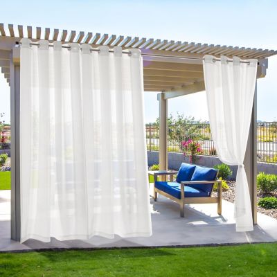CODEKEY Lot de 2 Rideaux Voilages d'extérieur, avec œillets, pour Portails de Terrasse, 134 x 210 cm (H x L), Blanc Résistants aux