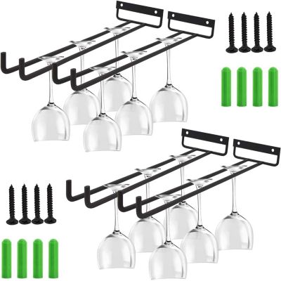 CODEKEY Lot de 4Support de Verre à Vin, 4 Pièces Porte-verres à Vin Suspendu en Métal Accroche-verres Pour étagère avec Vis Suppor