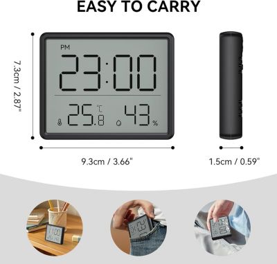 CODEKEY Thermomètre Hygromètre Numérique, Petit Réveil LCD avec Température Humidité 12/24 Heures Support de Batterie pour Maison