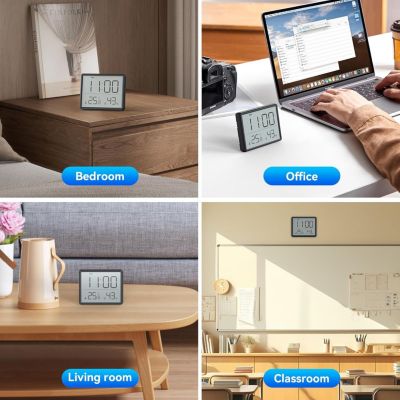 CODEKEY Thermomètre Hygromètre Numérique, Petit Réveil LCD avec Température Humidité 12/24 Heures Support de Batterie pour Maison