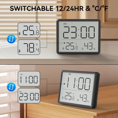 CODEKEY Thermomètre Hygromètre Numérique, Petit Réveil LCD avec Température Humidité 12/24 Heures Support de Batterie pour Maison