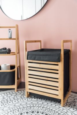 MSV Coffre à linge Panier chromé, capacité 46 L, avec Couvercle