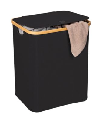 Coffre à linge avec couvercle renforcé l.41 x H.50 x P.33 cm, noir et bambou, Wenko Ecori