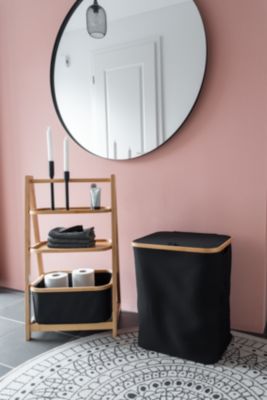 Coffre à linge avec couvercle renforcé l.41 x H.50 x P.33 cm, noir et bambou, Wenko Ecori