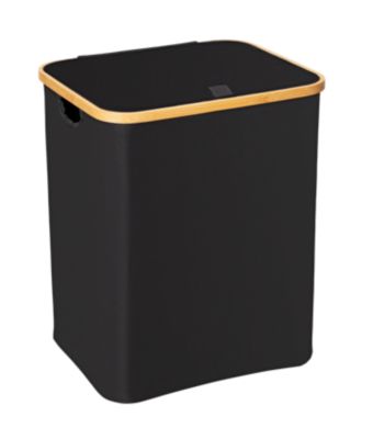 Coffre à linge avec couvercle renforcé l.41 x H.50 x P.33 cm, noir et bambou, Wenko Ecori