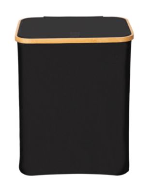 Coffre à linge avec couvercle renforcé l.41 x H.50 x P.33 cm, noir et bambou, Wenko Ecori