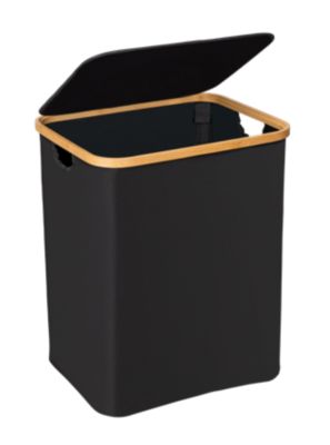 Coffre à linge avec couvercle renforcé l.41 x H.50 x P.33 cm, noir et bambou, Wenko Ecori