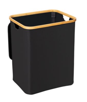 Coffre à linge avec couvercle renforcé l.41 x H.50 x P.33 cm, noir et bambou, Wenko Ecori